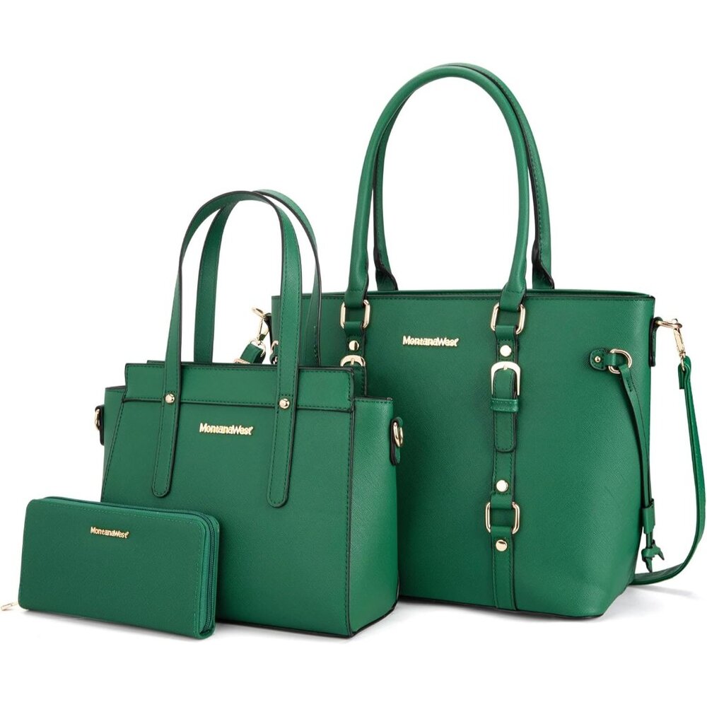 3PCS Purses for Women Tote Purse and Wallet Set Shoulder Satchel Bags Green
